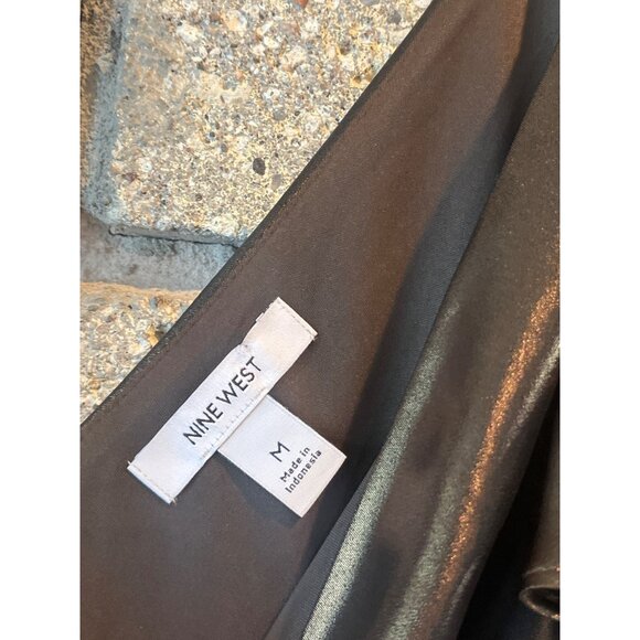 Shiny Black Metallic V-Neck Top With Ruffle Sleeves & Smocked Waist - Picture 7 of 7